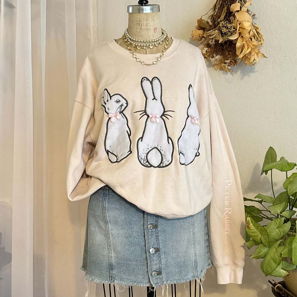 Peter Rabbit Bunny Peach Embellished Trio Bunny Sweatshirt